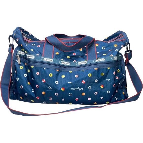 LeSportsac Boston Blue Print Nylon Duffle Weekender Bag - Picture 1 of 7